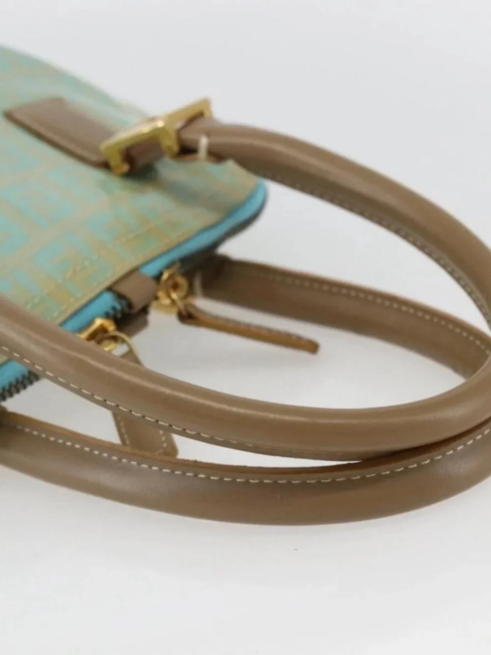 FENDI Zucchino Canvas Hand Bag Enamel Light Blue Gold Auth 159738 - Picture 8 of 16